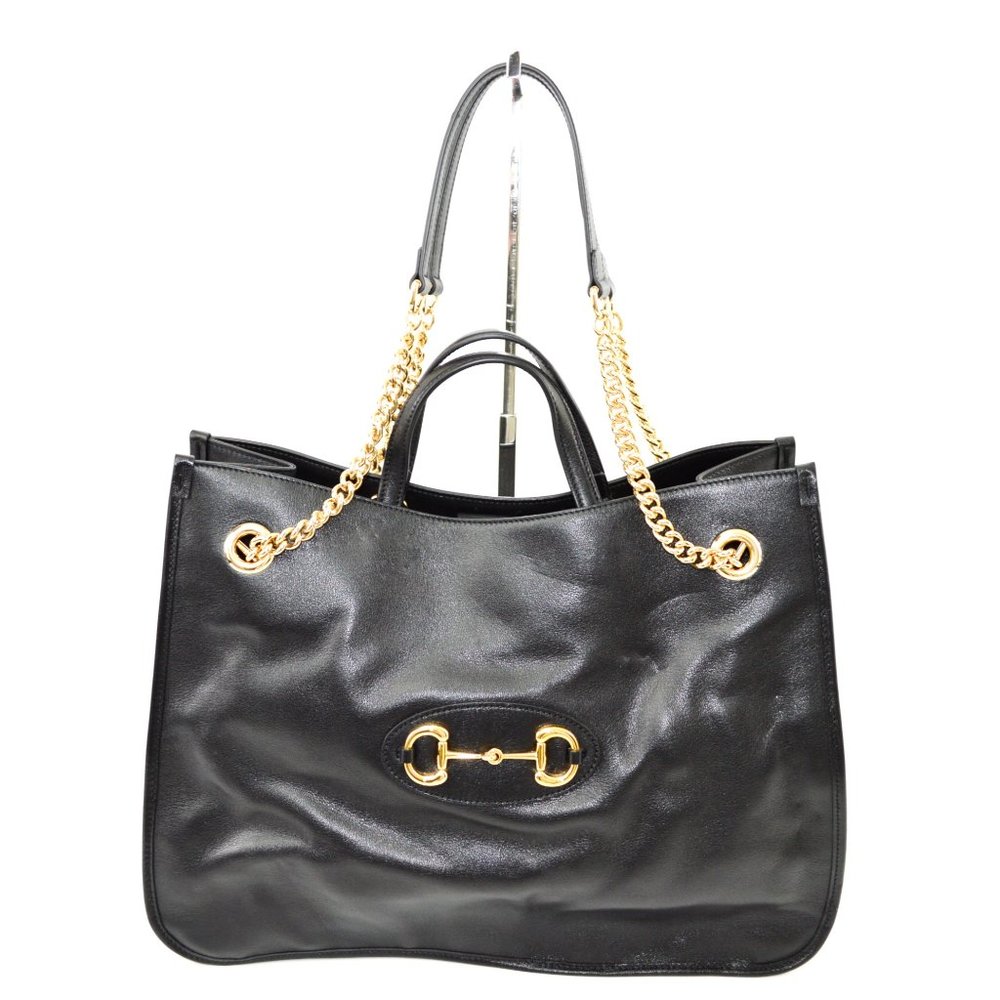 Gucci Horsebit Chain Leather Tote Bag #202-49